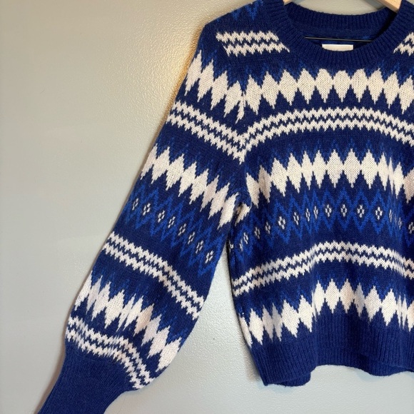 NWT Part Two Medium Alpaca Wool Blend Sweater Blue Knit Jacquard Fair Isle - Picture 3 of 6